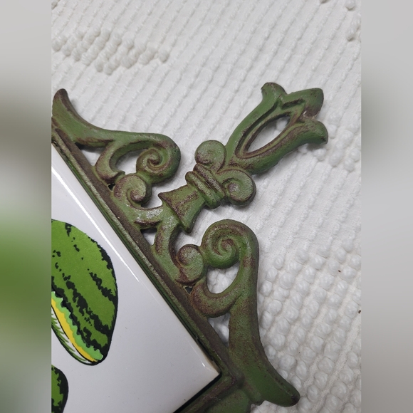 Vintage 70's Green Mushroom Trivet Pair, Ceramic, Cast Iron, Retro - Picture 5 of 9